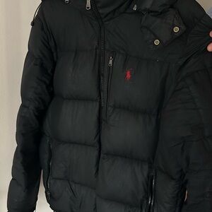 Ralph Lauren Black Puffer Jacket with Red Logo